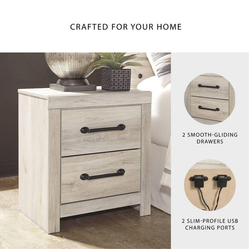 Cambeck Nightstand White - Signature Design by Ashley: Industrial Style Bedside Table with USB Ports & Storage