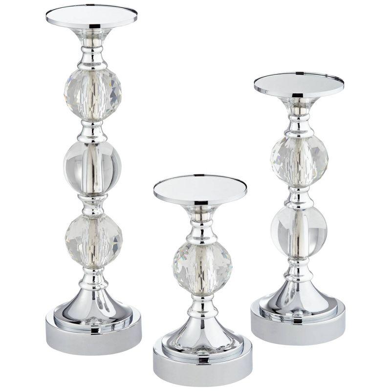 Dahlia Studios Caroline Chrome and Crystal Pillar Candle Holders Set of 3