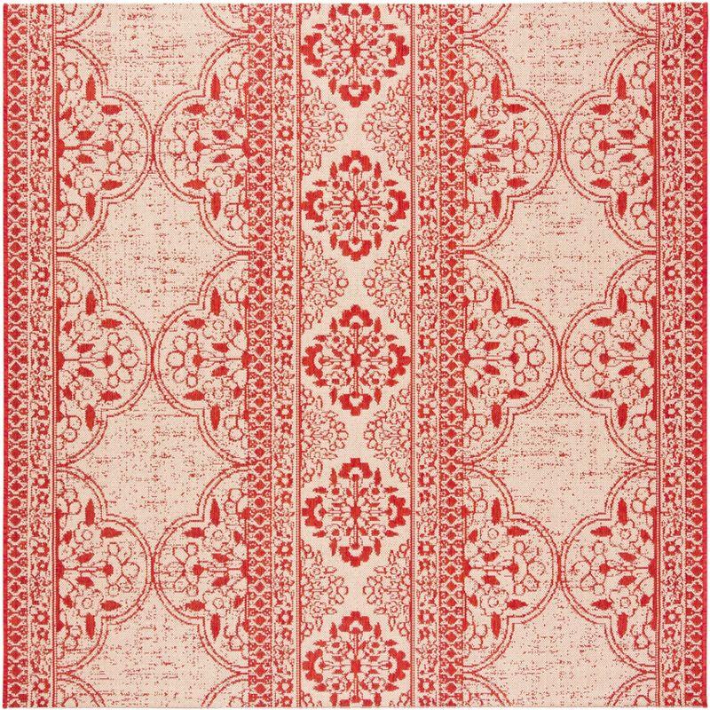 Red and Cream Square Synthetic Outdoor Area Rug