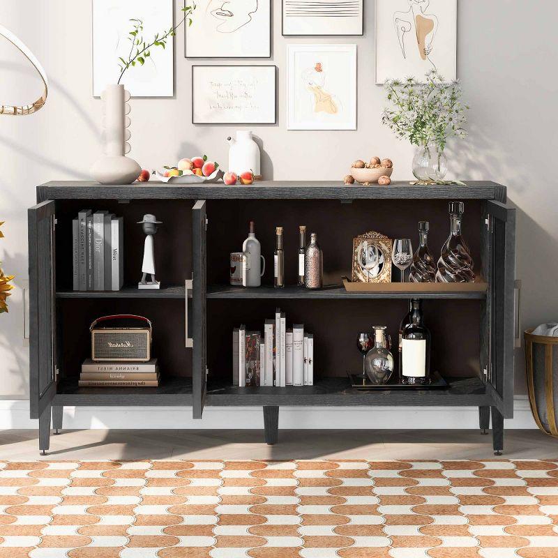 Wood Storage Cabinet With Three Tempered Glass Doors And Adjustable Shelf, Modern Accent Cabinet Black-Cuddlewood