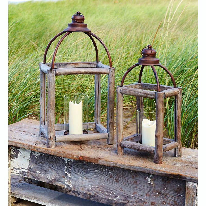 Melrose Rustic Wood Log Lantern (Set of 2)