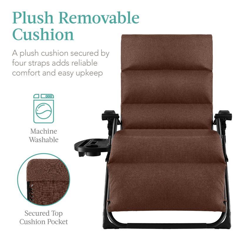 Best Choice Products Oversized Zero Gravity Chair, Folding Recliner w/ Removable Cushion, Side Tray - Woodland Brown