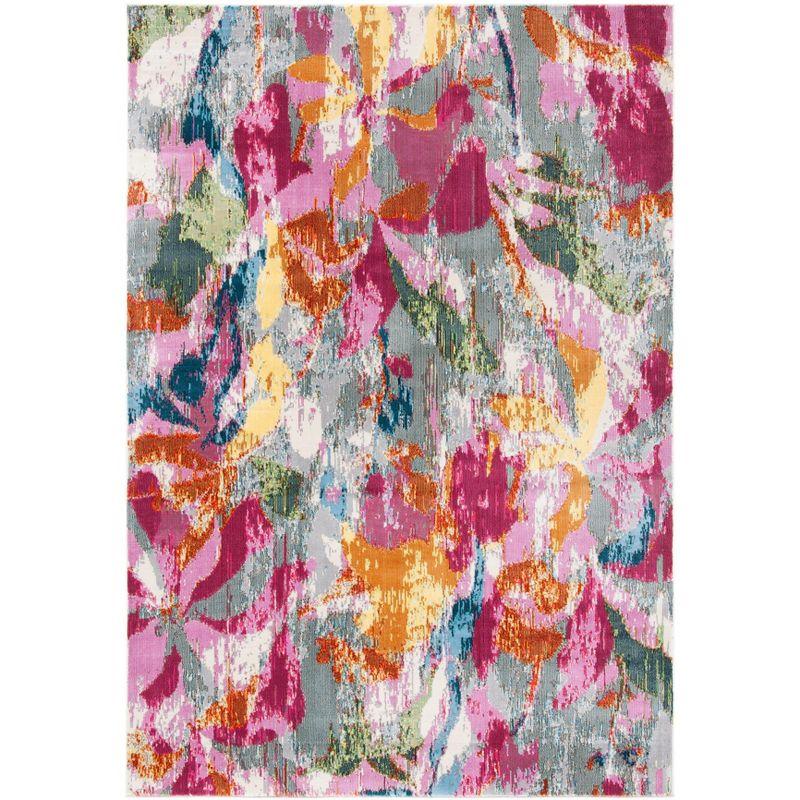 Lillian Gray and Pink Floral 4' x 6' Synthetic Area Rug