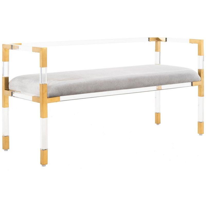 Elegant Transitional 50" Gray and Gold Acrylic Bench