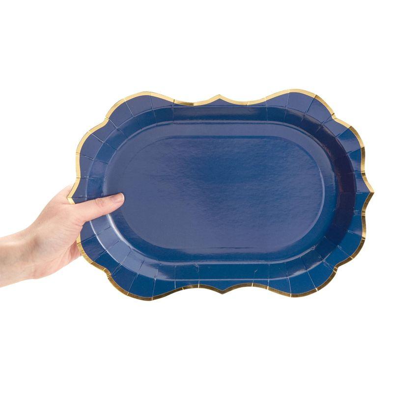 Sparkle and Bash 24 Pack Metallic Blue Paper Serving Trays with Gold Foil Edge, 13 x 9 in