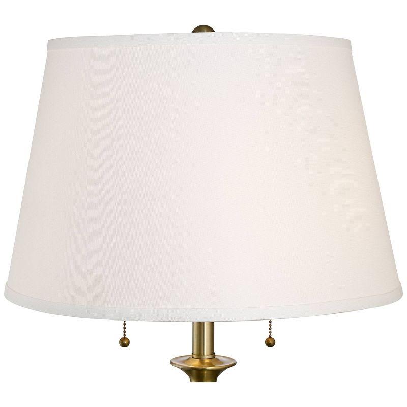 360 Lighting Spenser Vintage Floor Lamp 58" Tall Brushed Antique Brass Metal Off White Linen Drum Shade for Living Room Bedroom Office House Home