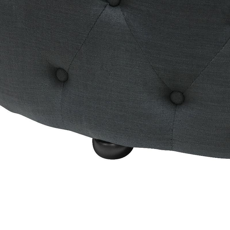 Elysian Dark Gray Linen Round Tufted Ottoman with Eucalyptus Wood