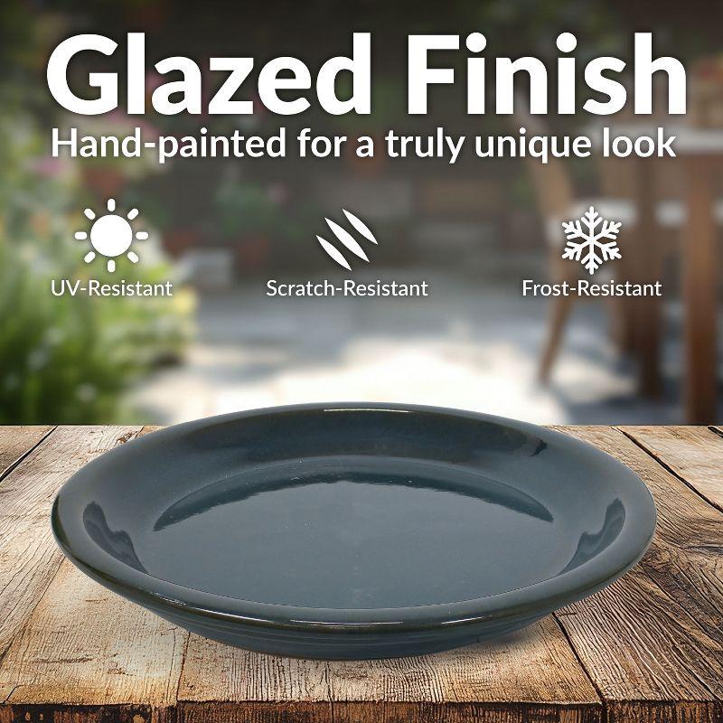 Sunnydaze High-Fired Glazed UV- and Frost-Resistant Ceramic Outdoor Flower Pot Saucer - 9" Diameter - Forest Lake Green - 2-Pack