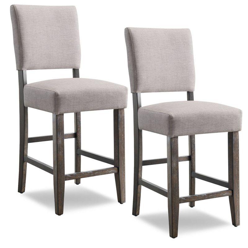 Set of 2 Counter Height Barstools Gray - Leick Home: Upholstered Linen, Padded Back, Wood Frame