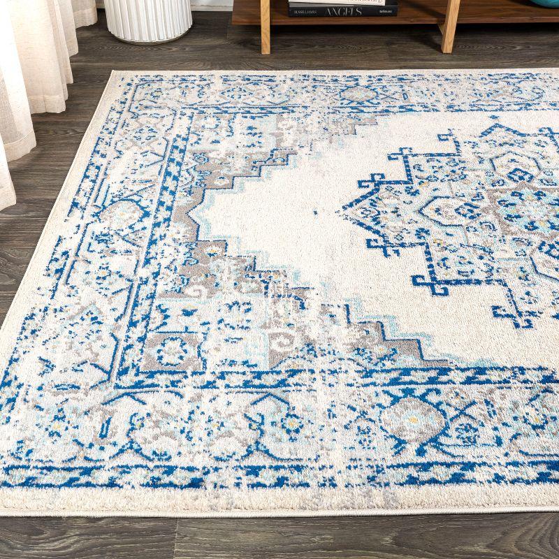 Reversible Blue/Gray Medallion Synthetic Area Rug 5'x8'