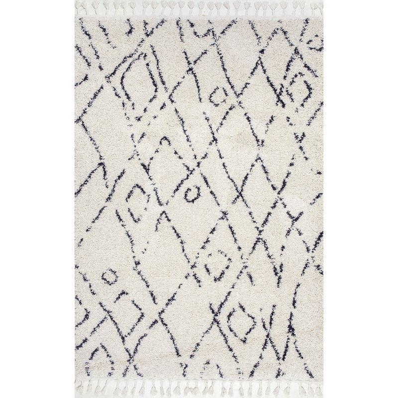 Off-White Diamond Braided Shag Rectangular Area Rug