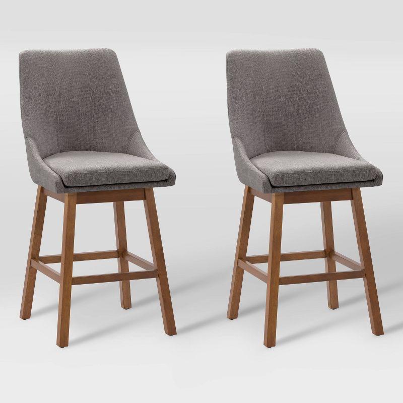 Set of 2 Boston Formed Back Fabric Barstools Light Gray - CorLiving: Upholstered, Counter Height, Rubberwood Legs