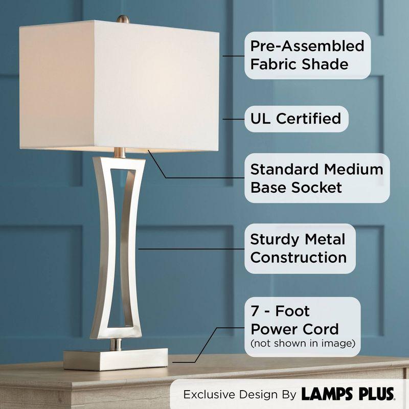 Sleek Brushed Nickel Modern Table Lamp Duo with Off-White Shades