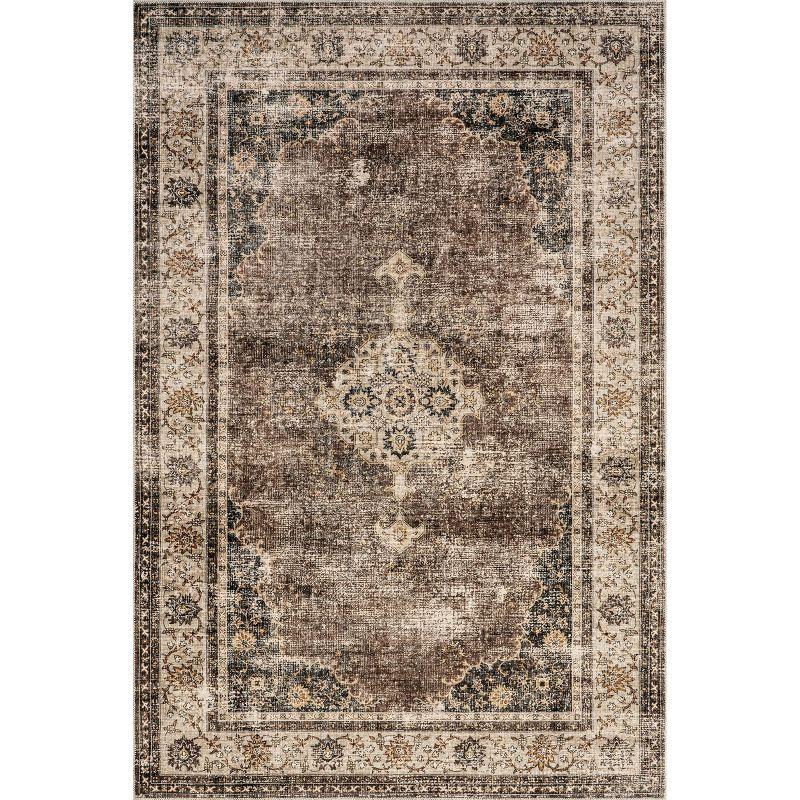 Rosewood Dark Brown Vintage Washable 4' x 6' Area Rug