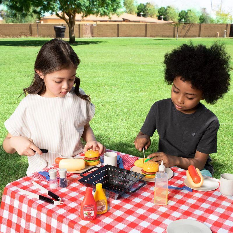 Joyfy 27 Pcs Kids Kitchen Toy Playset, BBQ Grill Pretend Play Food Sets, Gift for Toddlers 2 3 4 Years Old Girls Boys