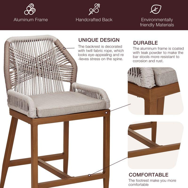 George Oliver 2 Pack Counter Height Bar Stools , Sponge Outdoor High Stool Set, Home Back Dining Chair With Backrest And Arm-Gray