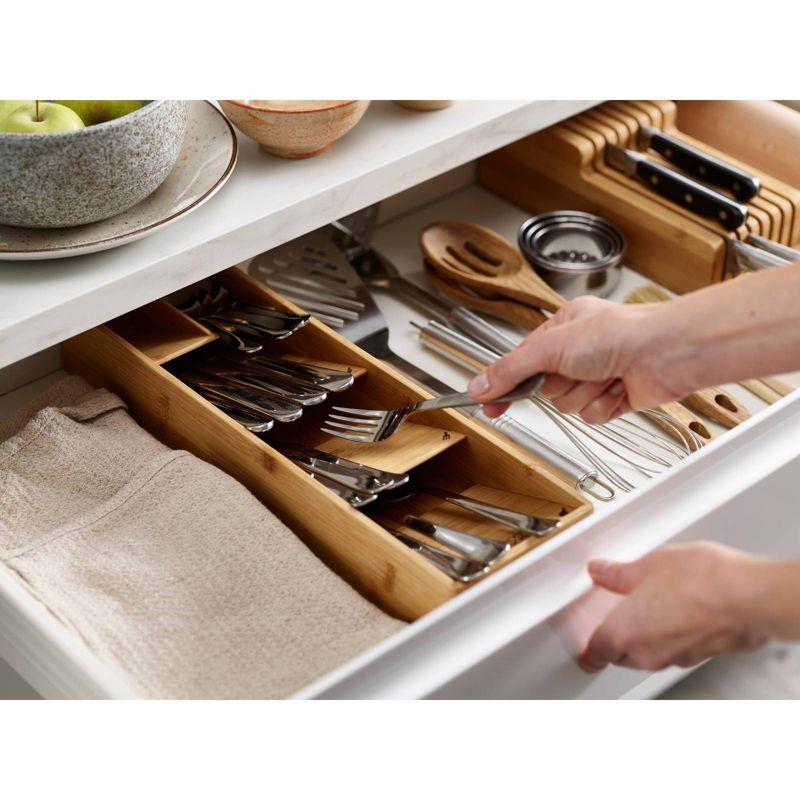 Compact Bamboo Drawer Organizer with Cutlery Icons