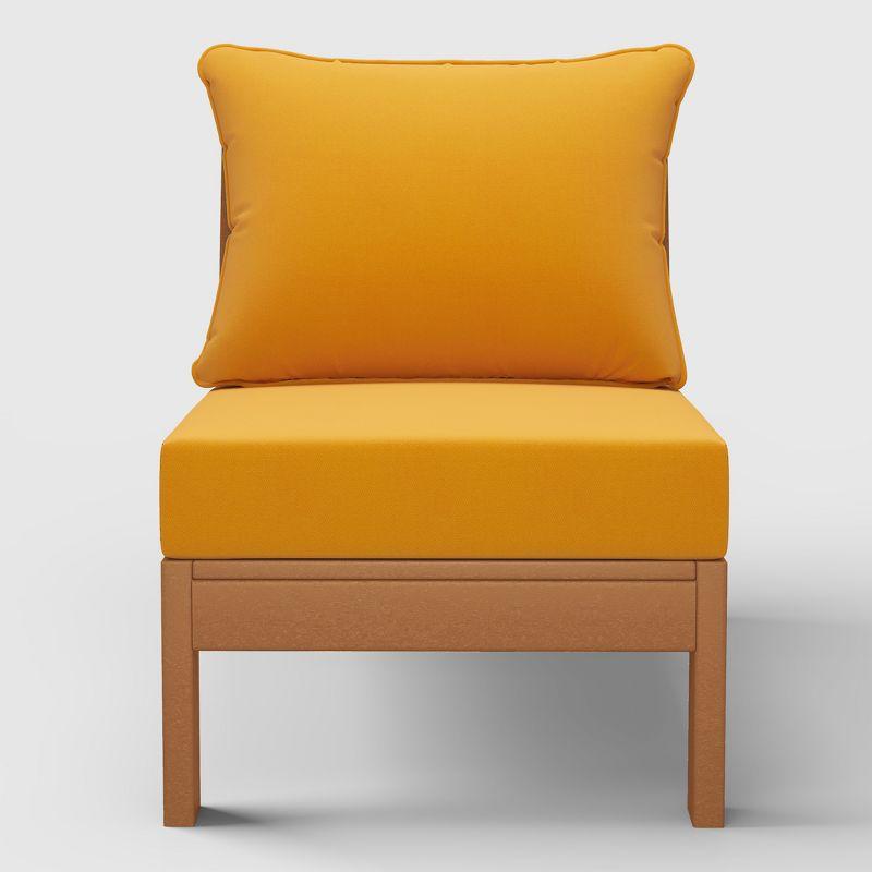 WestinTrends Avalon Outdoor HDPE Deep Seating Modular Armless Patio Chair with Patio Cushions, Teak/Yellow