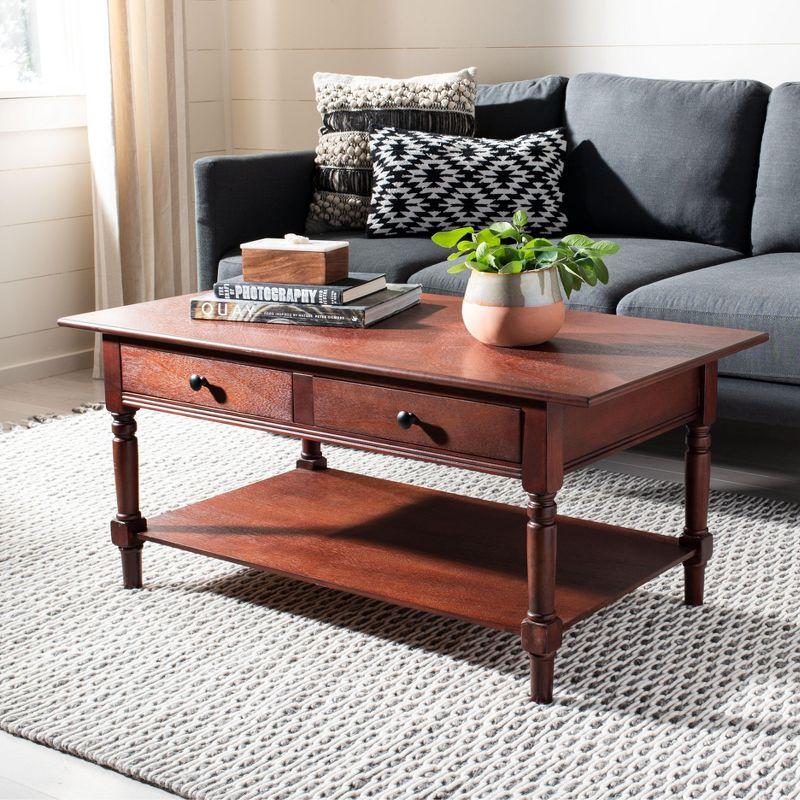 Brown Rectangular Wood Coffee Table with Storage and Drawers