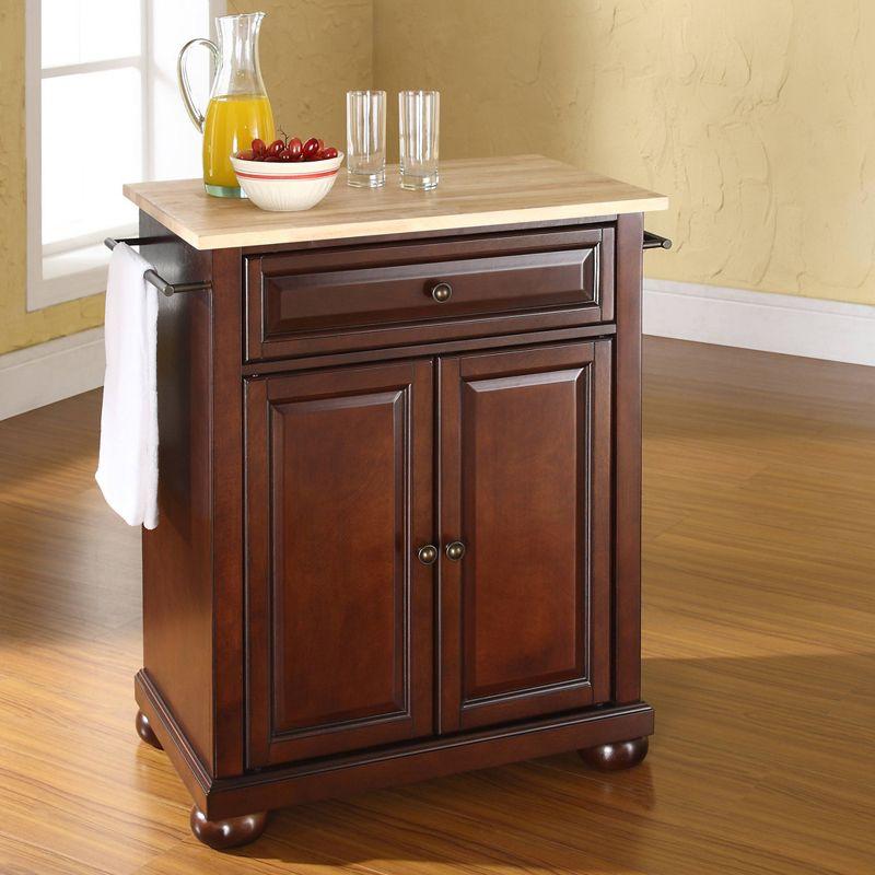 Alexandria Dark Brown Wood Top Portable Kitchen Island