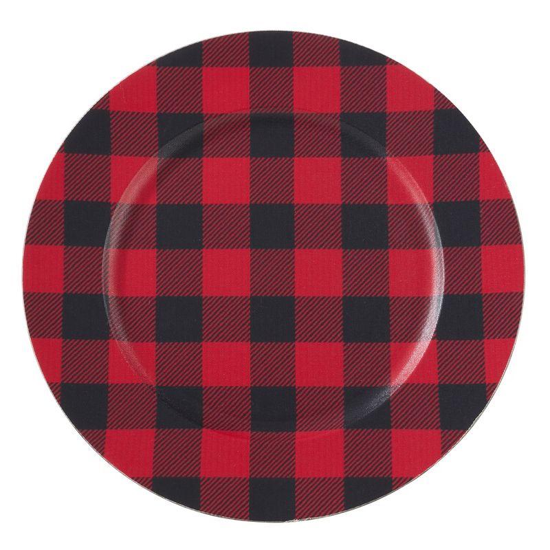 Set of 4 Buffalo Plaid Design Table Chargers Red/Black - Saro Lifestyle