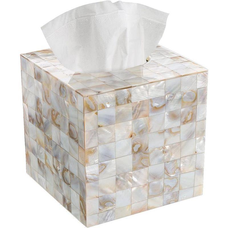 Milano Iridescent White and Beige Capiz Shell Tissue Box Holder