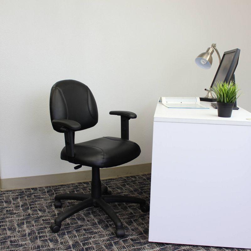 Ergonomic Black Leather Task Chair with Adjustable Arms