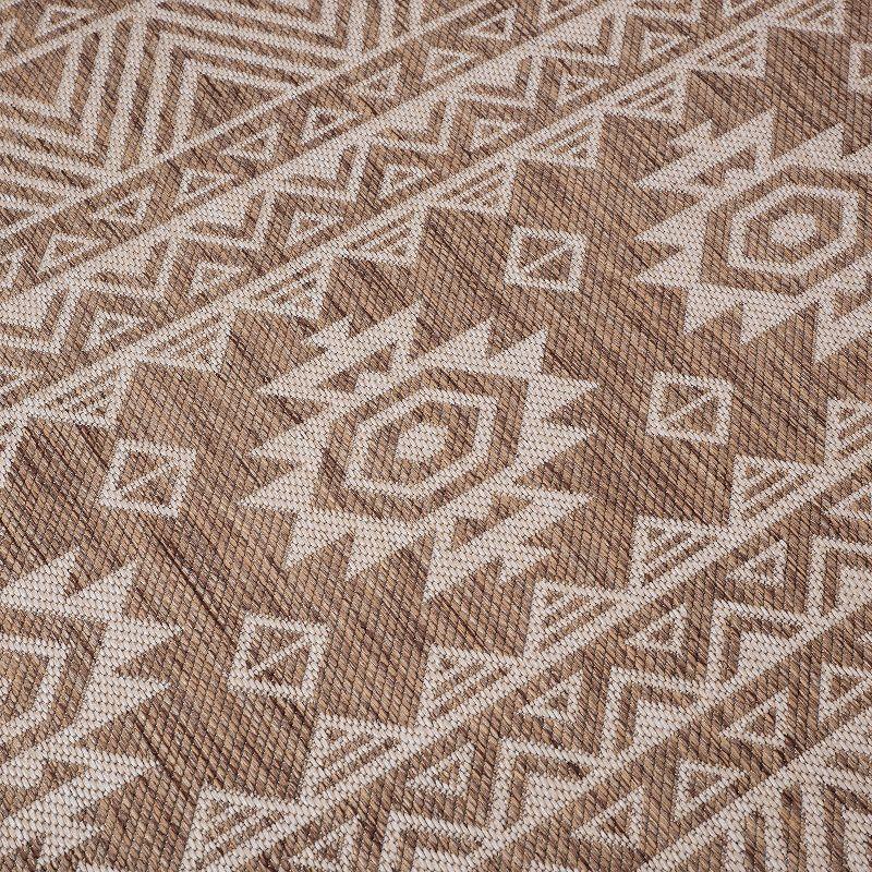 World Rug Gallery Distressed Geometric Bohemian Textured Flat Weave Indoor/Outdoor Area Rug - BROWN 5' X 7'