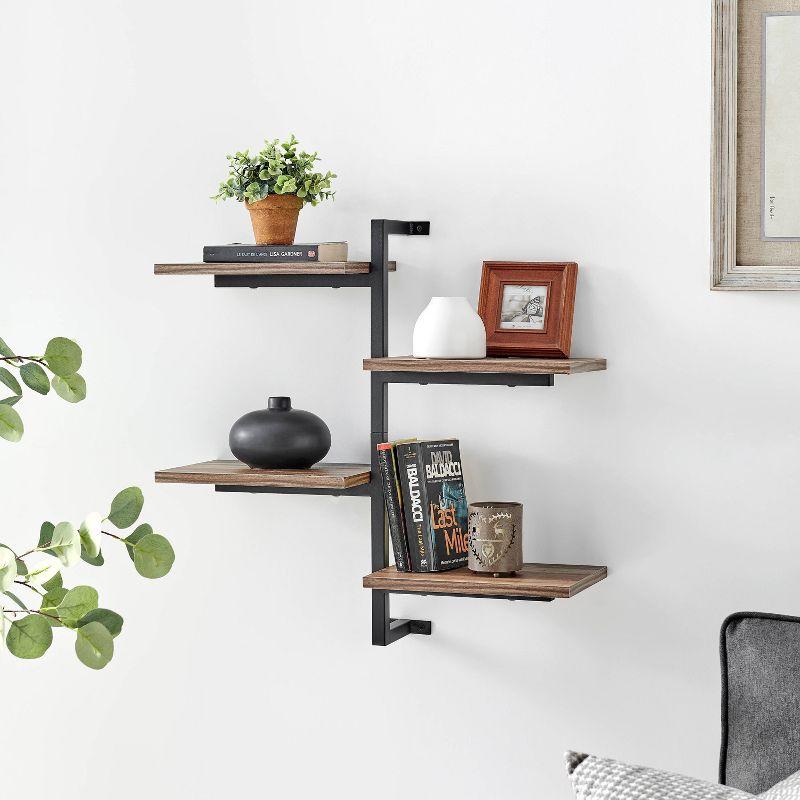 4-Tier Sienna Vertical Wall Shelf Unit Black/Rustic - Danya B.: Industrial Iron Frame, Laminated Surface