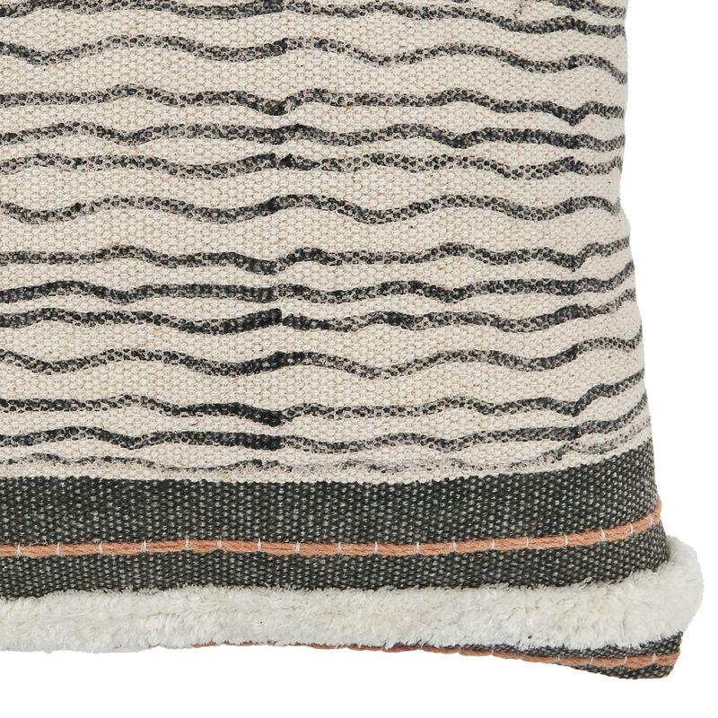 Natural Tones Cotton Embroidered Stripe Pillow Cover