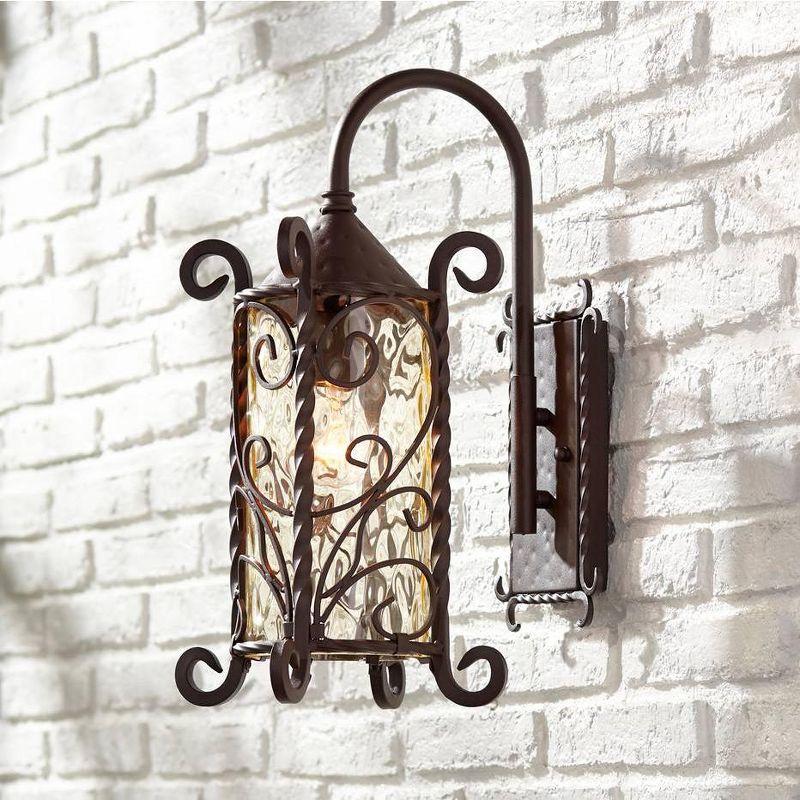 John Timberland Casa Seville Vintage Rustic Outdoor Wall Light Fixture Dark Walnut Scroll 18 1/2" Champagne Hammered Glass for Post Exterior Barn Deck