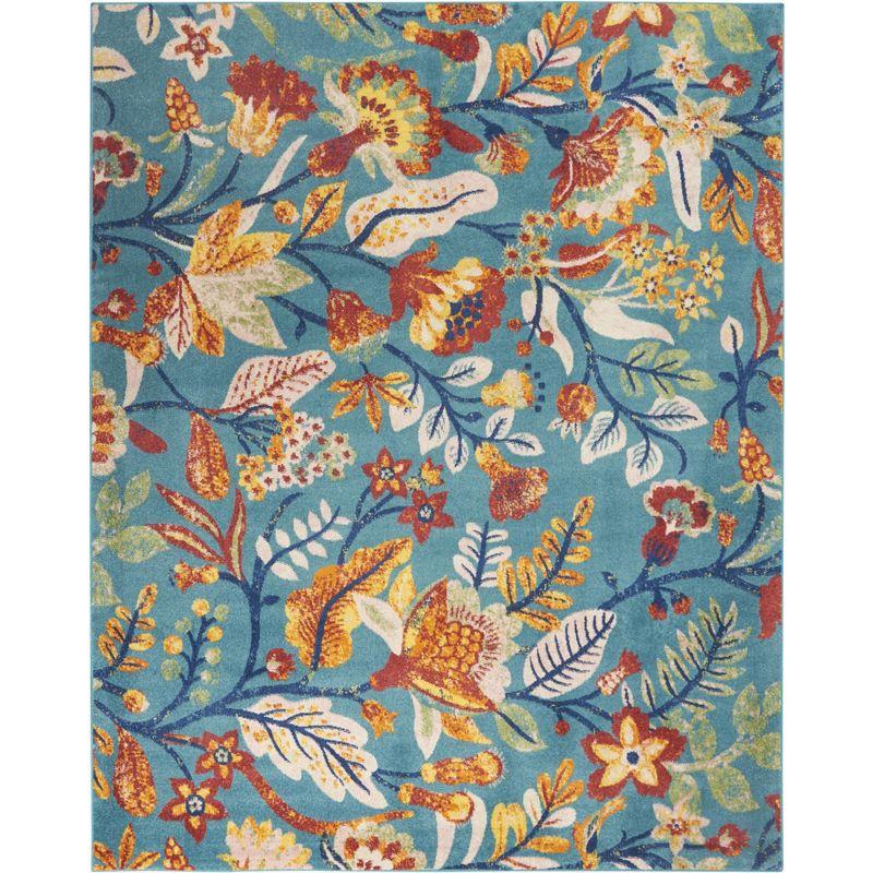 Turquoise Bloom 8' x 10' Floral Synthetic Easy-Care Area Rug