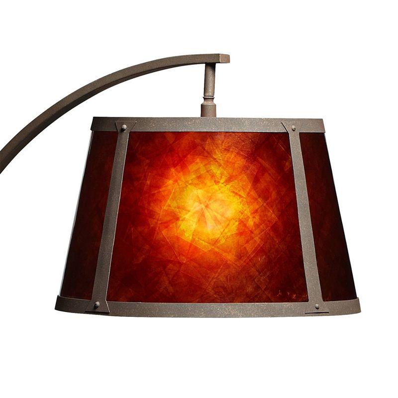 Franklin Iron Works Oak River Rustic Mission Arc Floor Lamp 66 1/2" Tall Dark Rust Wood Amber Mica Drum Shade for Living Room Reading Bedroom Office