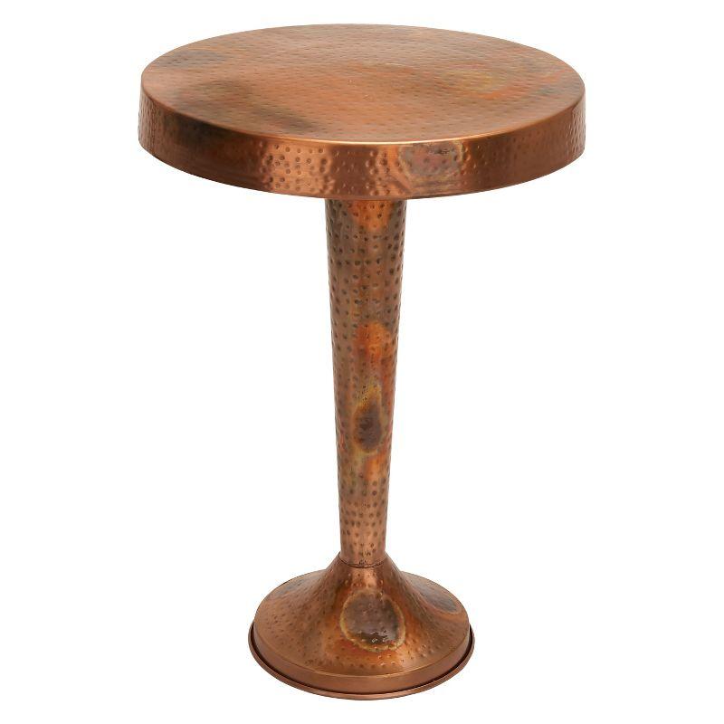 Vintage Copper Round Metal Accent Table with Hammered Texture