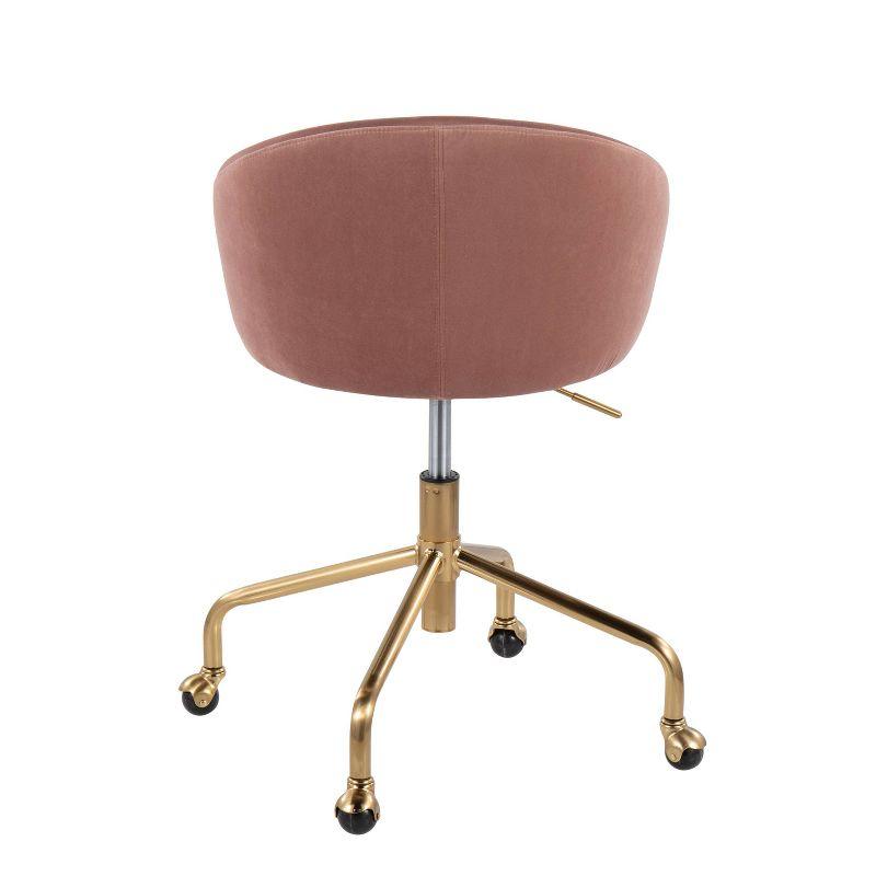 LumiSource Claire Velvet/Metal/Plywood Task Chair Gold/Blush: Chic Adjustable Office Seating with Swivel Base & Foam Padding