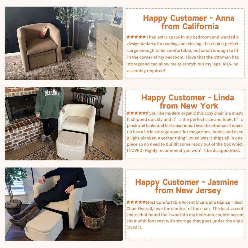 Barrel Chair with Storage Ottoman Set | COLAMY | Cream