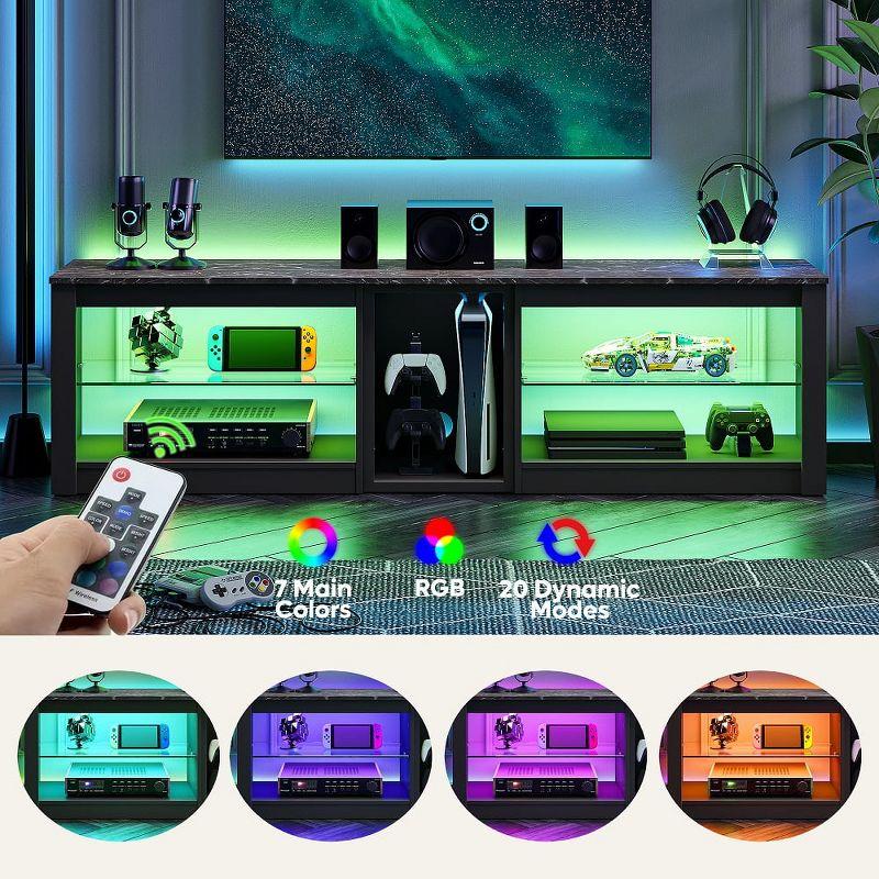 Bestier TV Stand for TVs up to 70" with LED Light, Entertainment Center for PS5 with Shelves, Black Marble