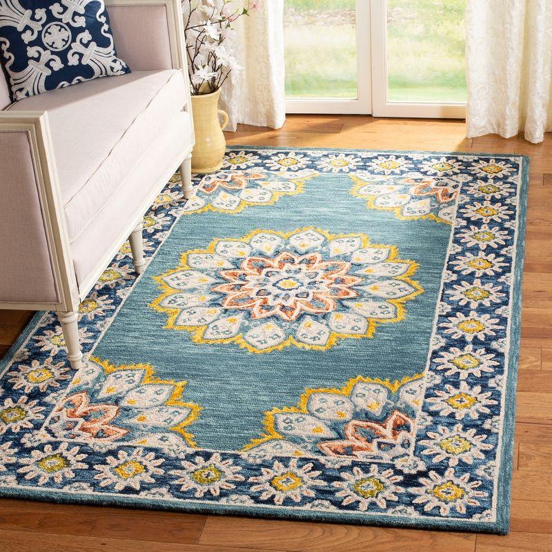 Handmade Floral Tufted Wool Area Rug, Blue and Gold, 4' x 6'