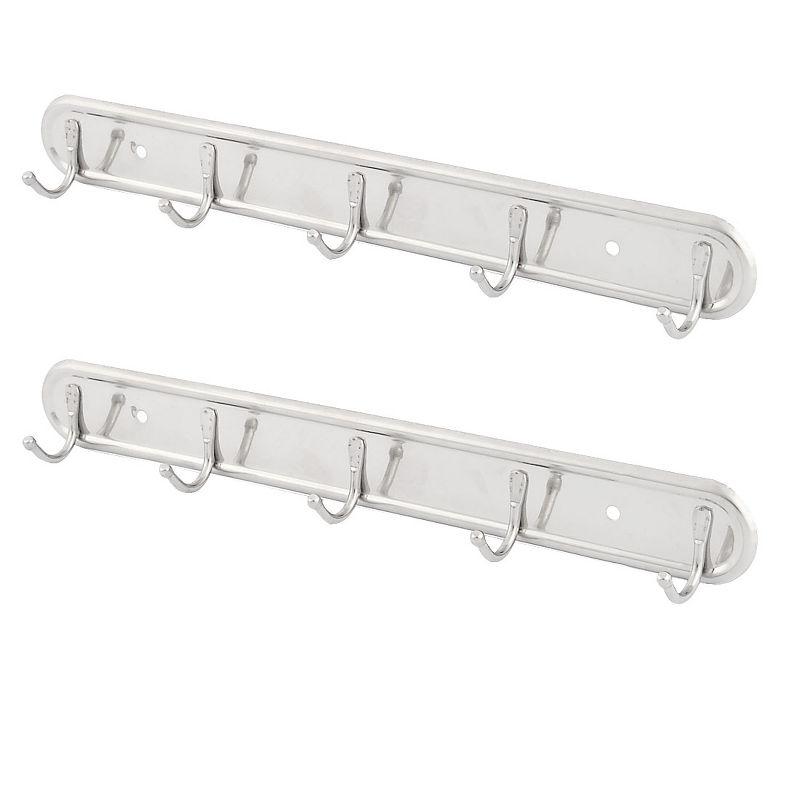 Silver Wall Mounted 5-Hook Towel and Coat Rack Set