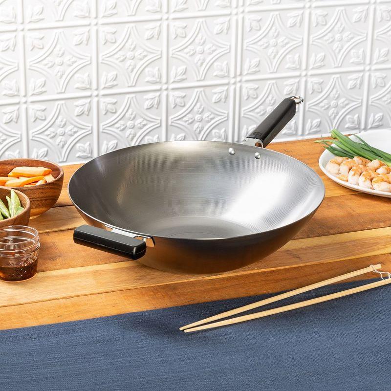 Joyce Chen Professional Series 14-Inch Uncoated Carbon Steel Flat Bottom Wok with Phenolic Handles