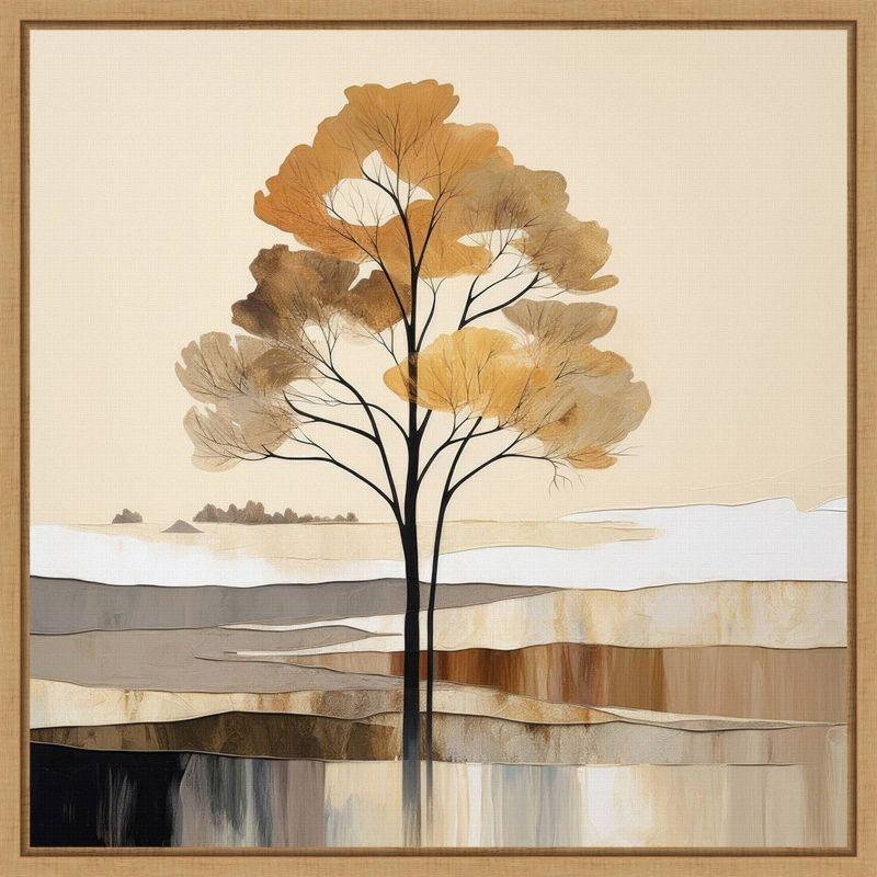 Woodland Charm II Autumnal Abstract Canvas Print with Maple Frame