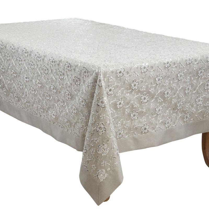 Saro Lifestyle Floral Design Embroidered Tablecloth, Silver, 65" x 120"