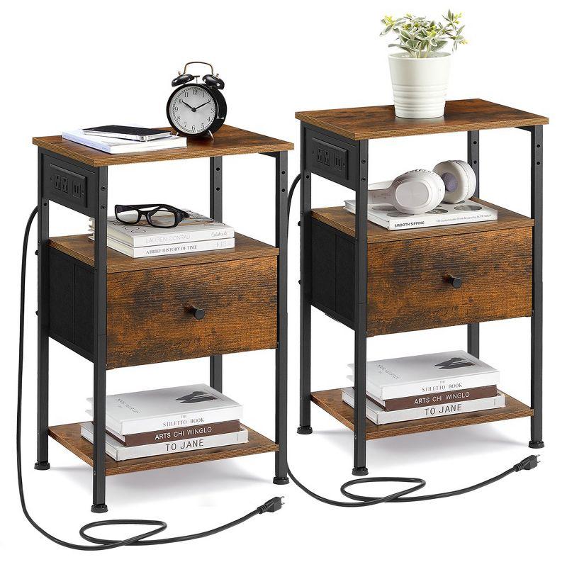 VASAGLE Nightstand with Charging Station, Side Table, End Table