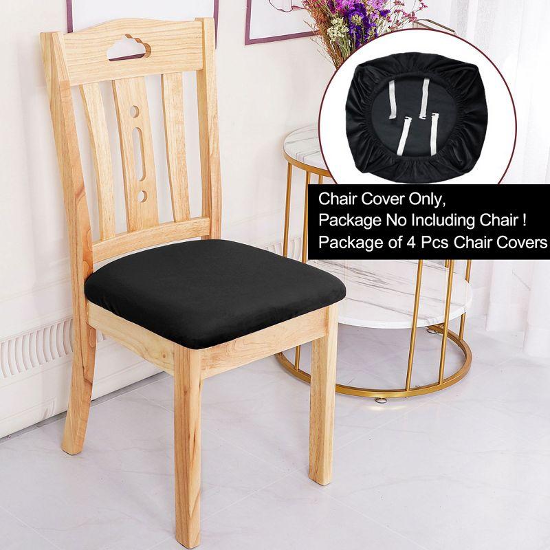 PiccoCasa Stretchable Velvet Cushion Chair Seat Slipcovers with Ties 4 Pcs Black 18" x 18"(L*W)