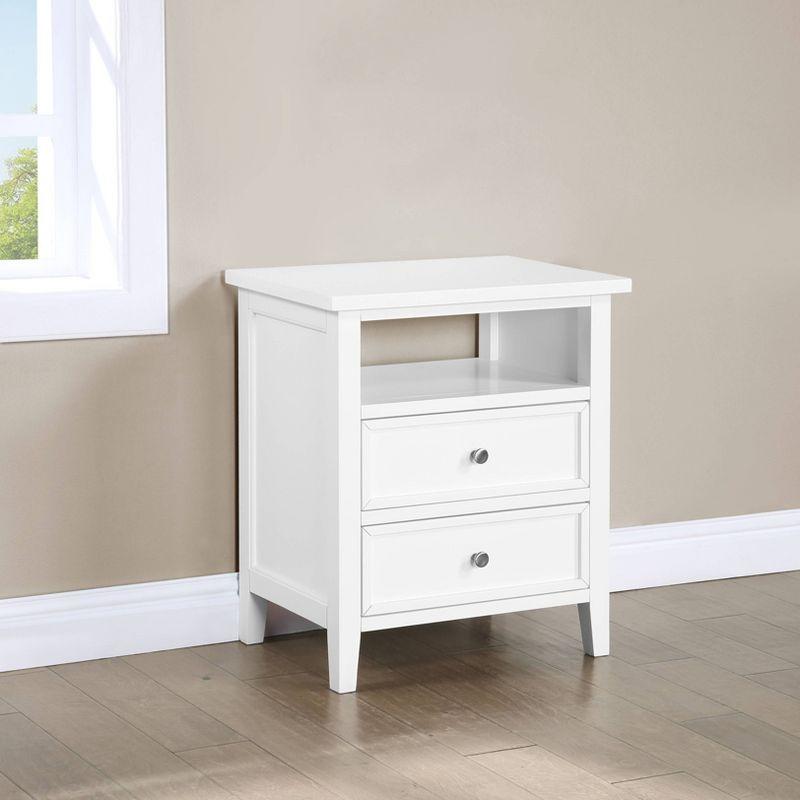 Comfort Pointe Walker Nightstand White: Poplar Wood, Nickel Knobs, Metal Ball Bearing Glides