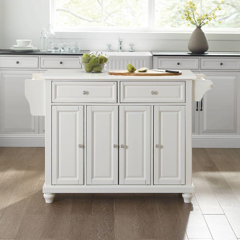 Cambridge Granite Top Full Size Kitchen Island/Cart White - Crosley: Adjustable, Storage, Spice Rack