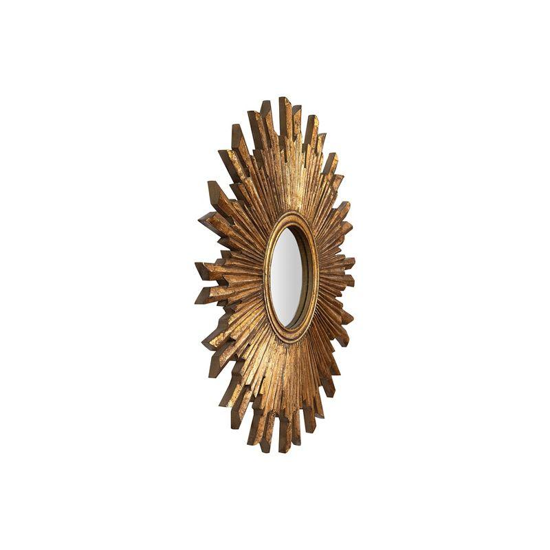 35.5" Round Wood Sunburst Wall Mirror Gold Finish - Storied Home: Eclectic Foyer Accent, MDF Composite