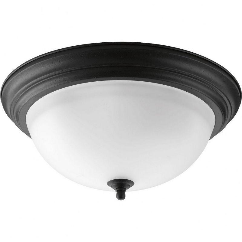 Progress Lighting Melon Collection 3-Light Flush Mount, Forged Black, Alabaster Glass Shade