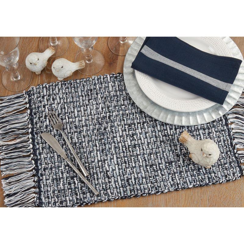 Navy Blue Woven Fabric Placemats with Tassels, Set of 4