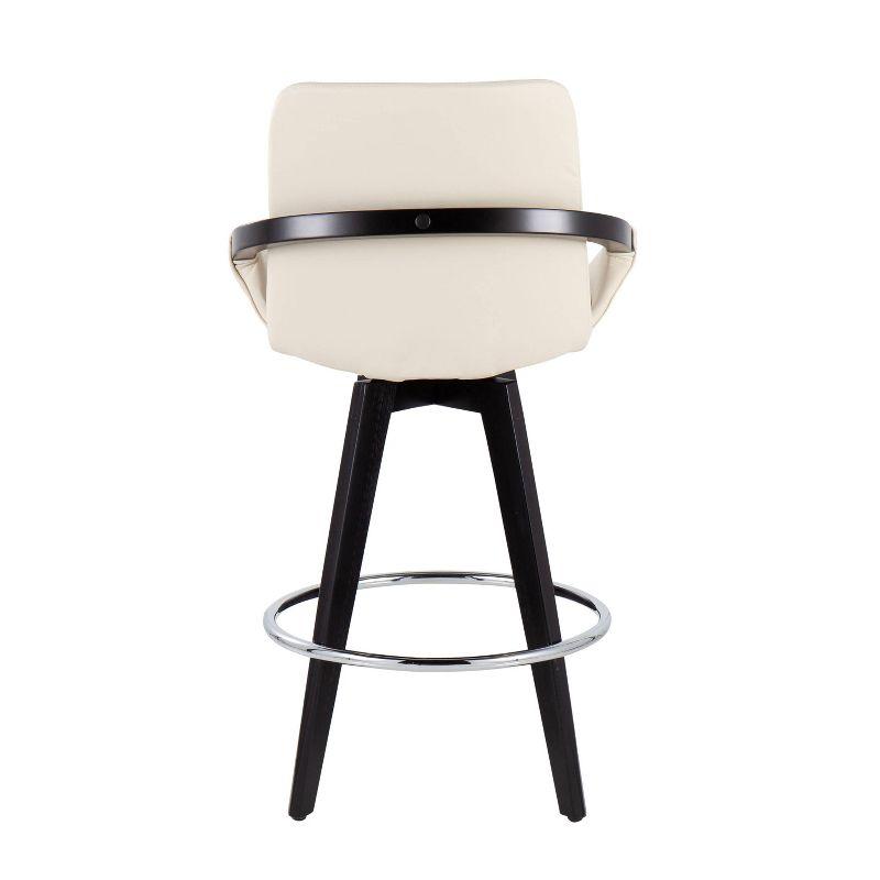 Set of 2 Cosmo PU Leather/Metal/Wood Counter Height Barstools Black/Chrome/Cream - LumiSource: Swivel Seat, Chrome Footrest, Faux Leather